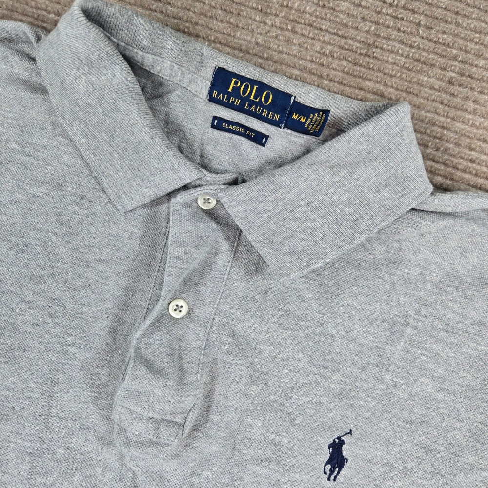Polo Ralph Lauren Mens M Grey Classic Fit Short Sleeve Pique Polo Shirt